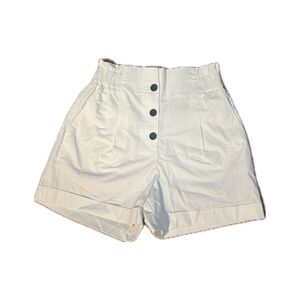 Zara White Cotton High-Rise Shorts Women’s Medium Cuffed Ruffle Top Three-Button